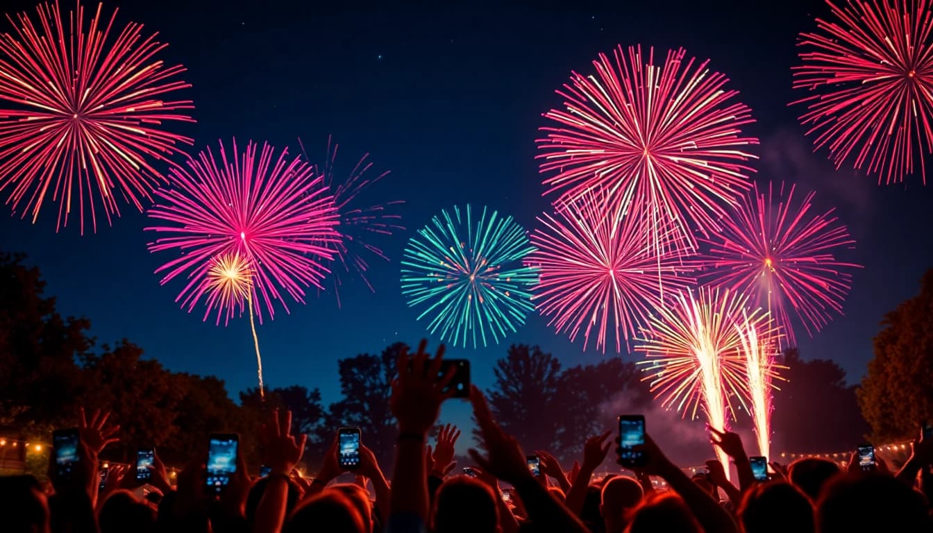 Colorful fireworks for sale lighting up the night sky at a community celebration.
