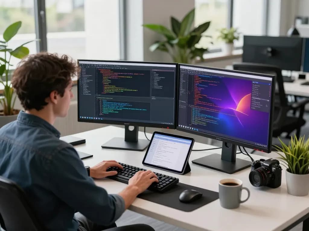 A developer using the open claw AI personal assistant in a modern tech workspace.