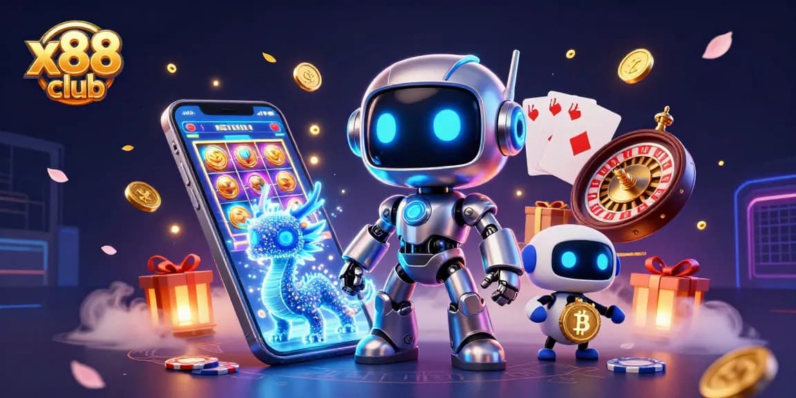 Engage with the thrilling experience of x88 club gaming featuring animated characters and dynamic casino elements.