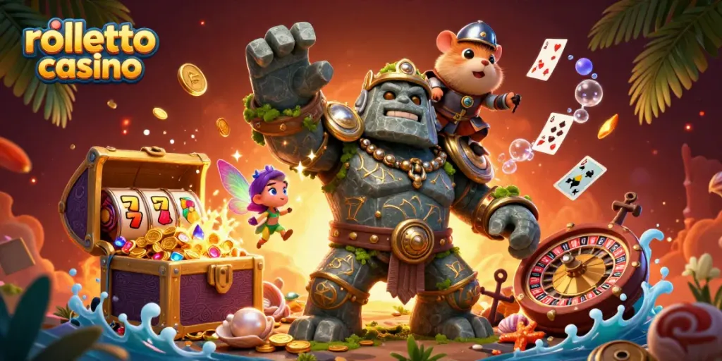 Experience excitement at rolletto casino with a dynamic fantasy scene featuring magical characters and engaging game elements.