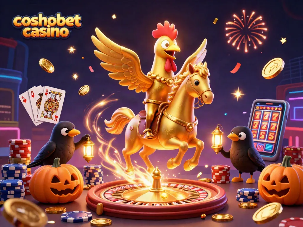 Experience the excitement of cosmobet casino with a vibrant 3D scene featuring a golden rooster and thrilling gaming elements.