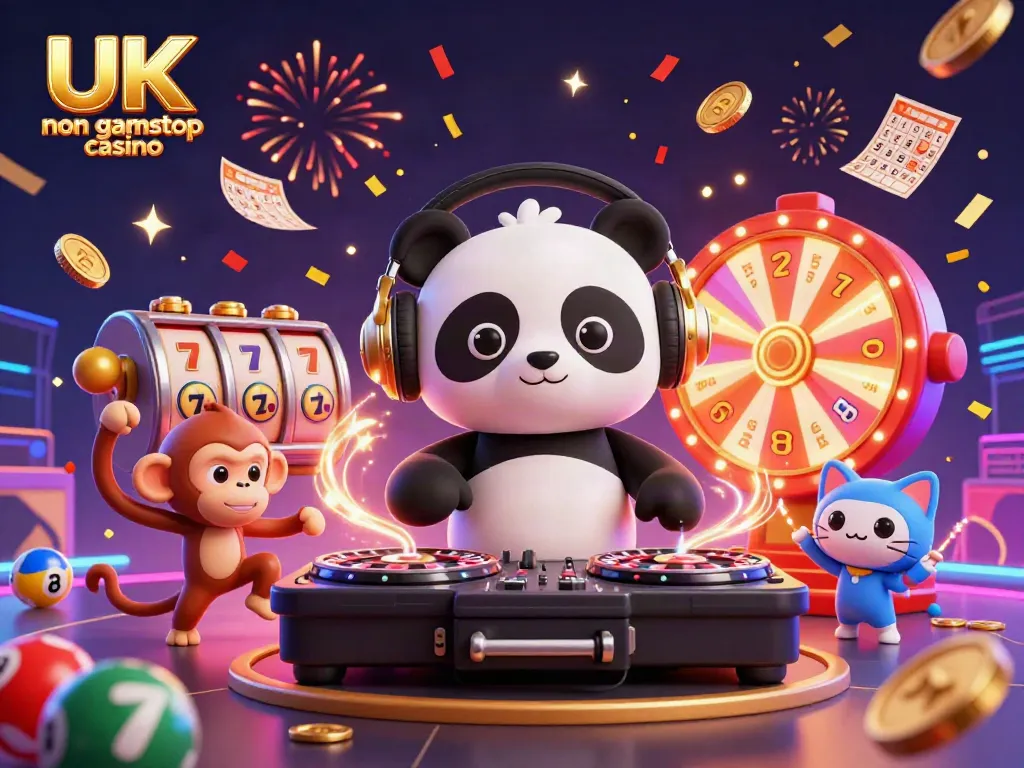 Experience vibrant entertainment at a UK non gamstop casino featuring animated characters in a festive scene.