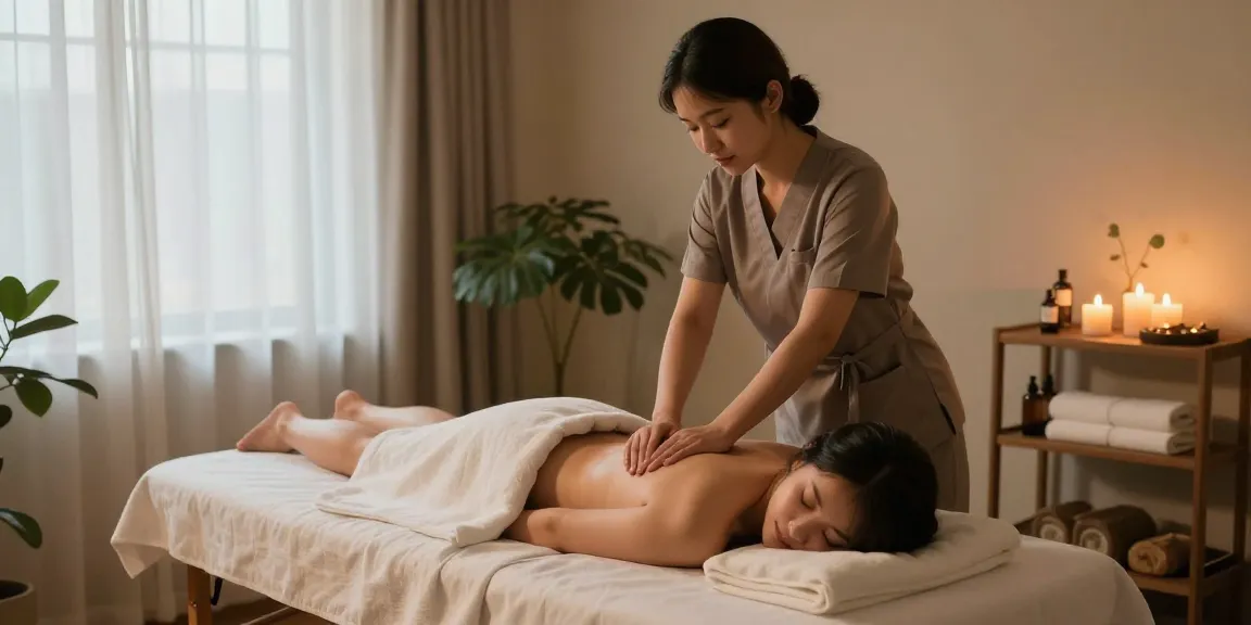 Experience일산출장마사지 in a serene home massage setting with calming candles and natural light.