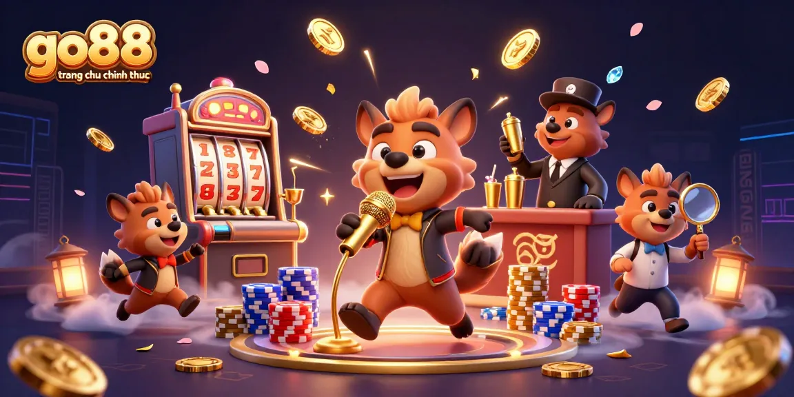 Engage with go88 trang chu chinh thuc in a vibrant 3D casino scene featuring hyenas enjoying games and comedy.