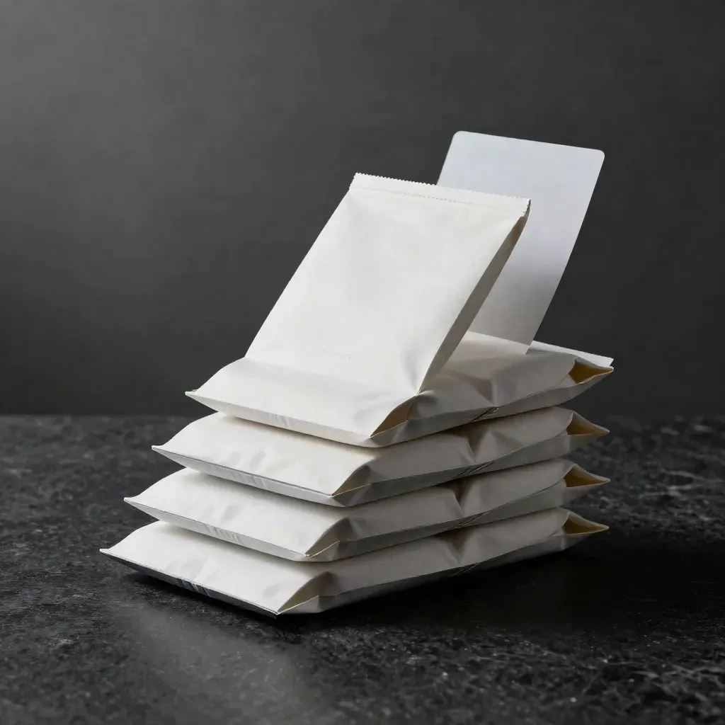 Five modular support packs stepped on matte black with a blurred card behind.