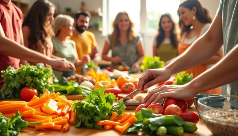 People preparing healthy meals in a vibrant kitchen focusing on weight loss.