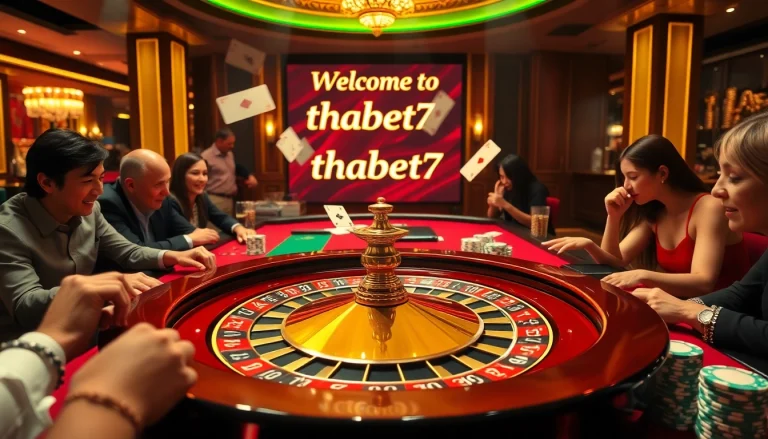 Experience thrilling gaming action at thabet77 with players engaged at a dazzling roulette table.