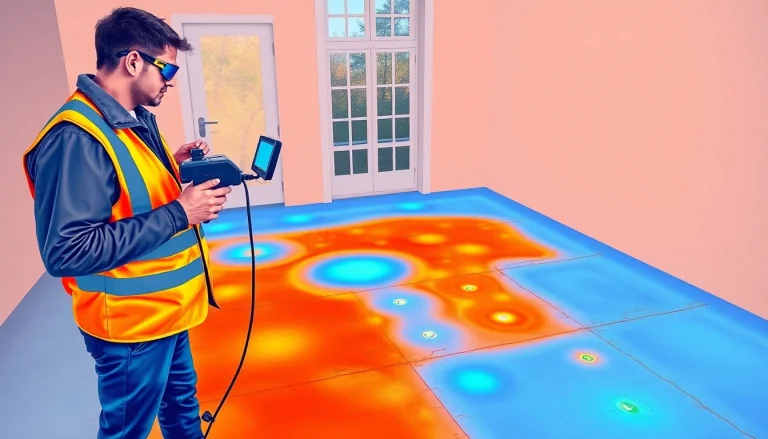 Professional plumber performing Slab Leak Detection with thermal imaging tools.