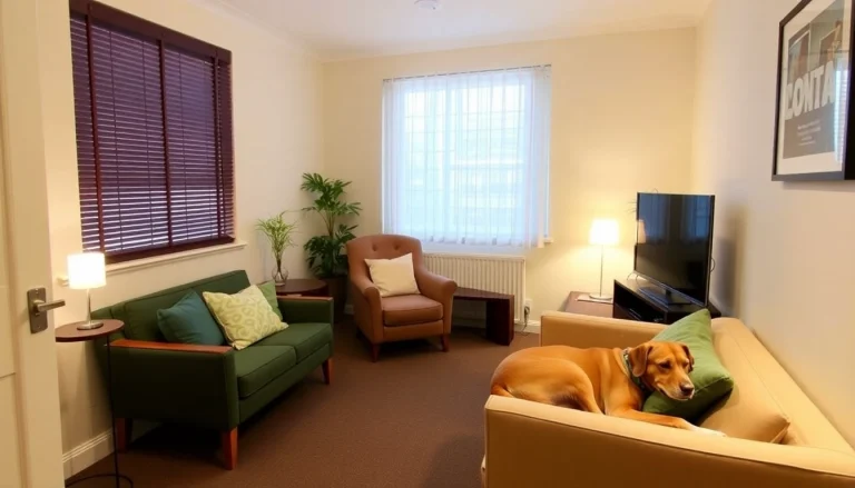 Anxiety treatment Sydney session with a therapy dog and a warm, inviting space.