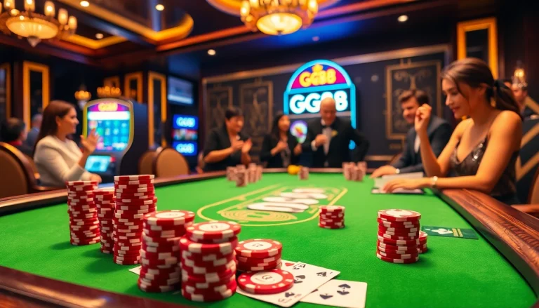 Exciting GG88 poker table scene with vibrant chips, cards, and a professional dealer.