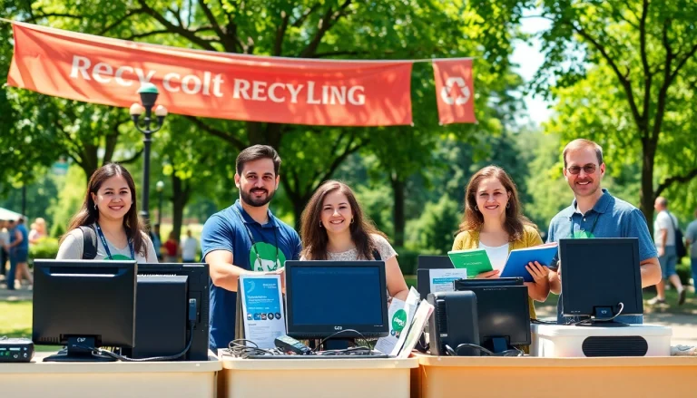 Volunteers assisting with free computer pick up in an eco-friendly community event.