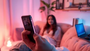 Engaging in ai sexchat with a realistic AI companion in a cozy setting.