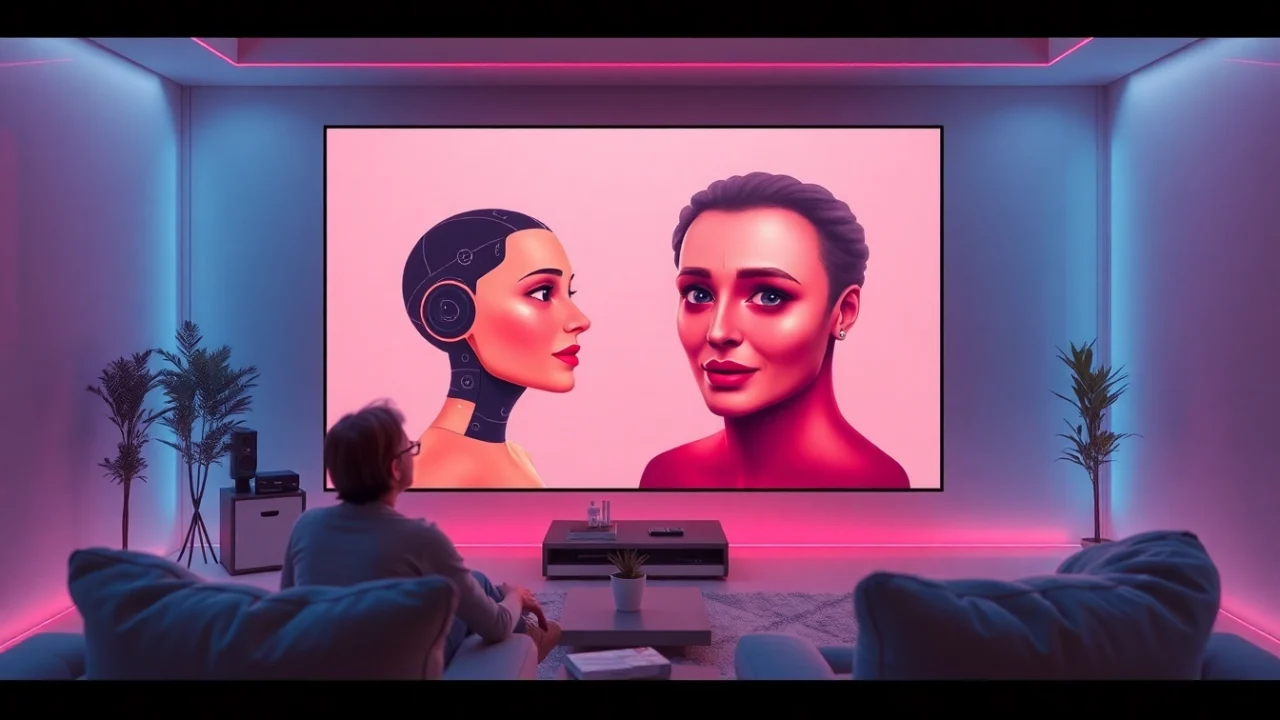 Engaging ai sex chat interface showcasing an intimate AI character in a modern setting.