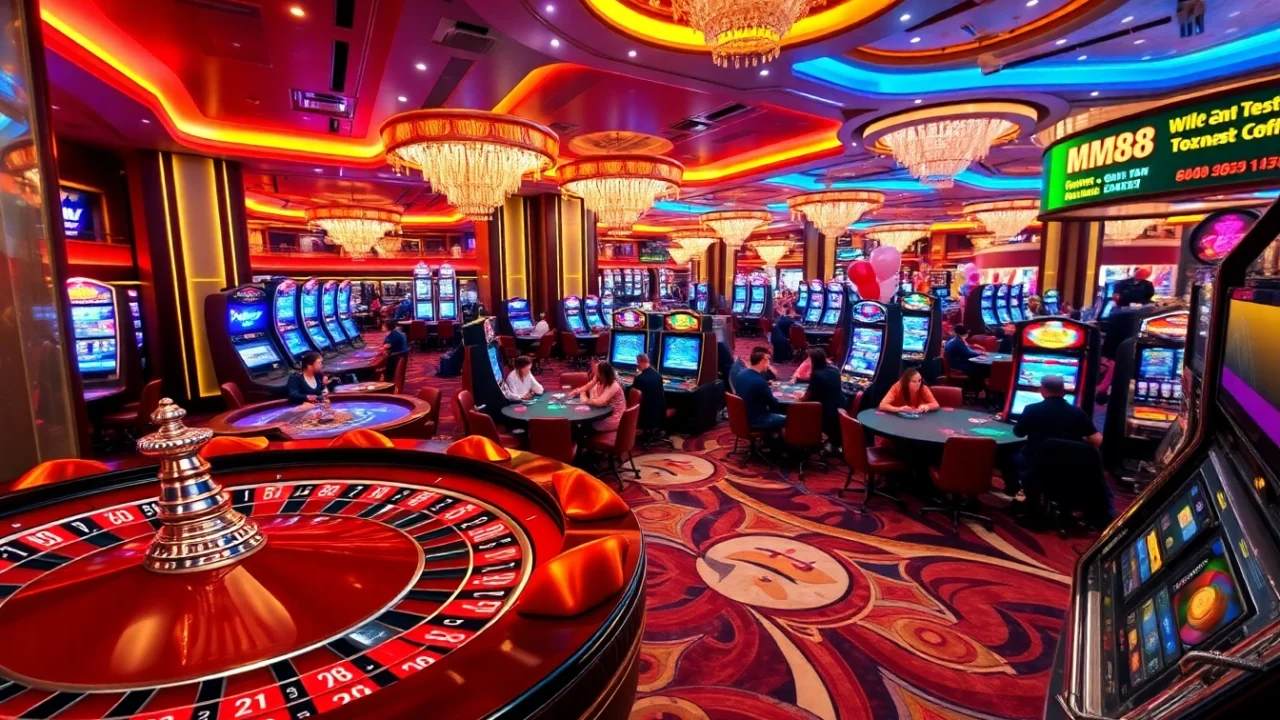 Players enjoying exhilarating casino experiences at MM88 tables and slot machines.