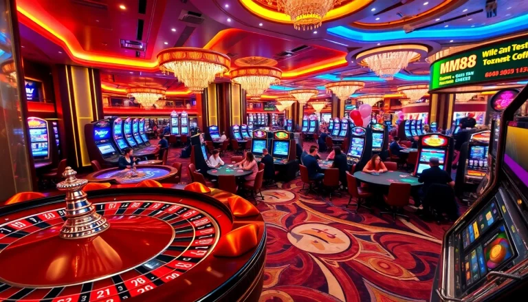 Players enjoying exhilarating casino experiences at MM88 tables and slot machines.