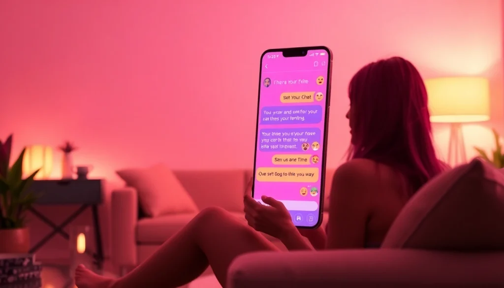 Engaging chat interface highlighting sexting AI interactions with playful emojis and warm tones.