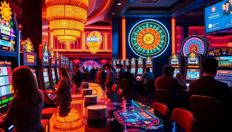 Experience the thrill of Slot Online Terpercaya at a luxurious casino with players enjoying the games.