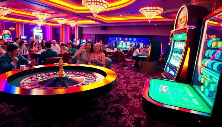 A casino scene illustrating the thrill of gambling with 소액결제 transactions easily accessible at various gaming stations.
