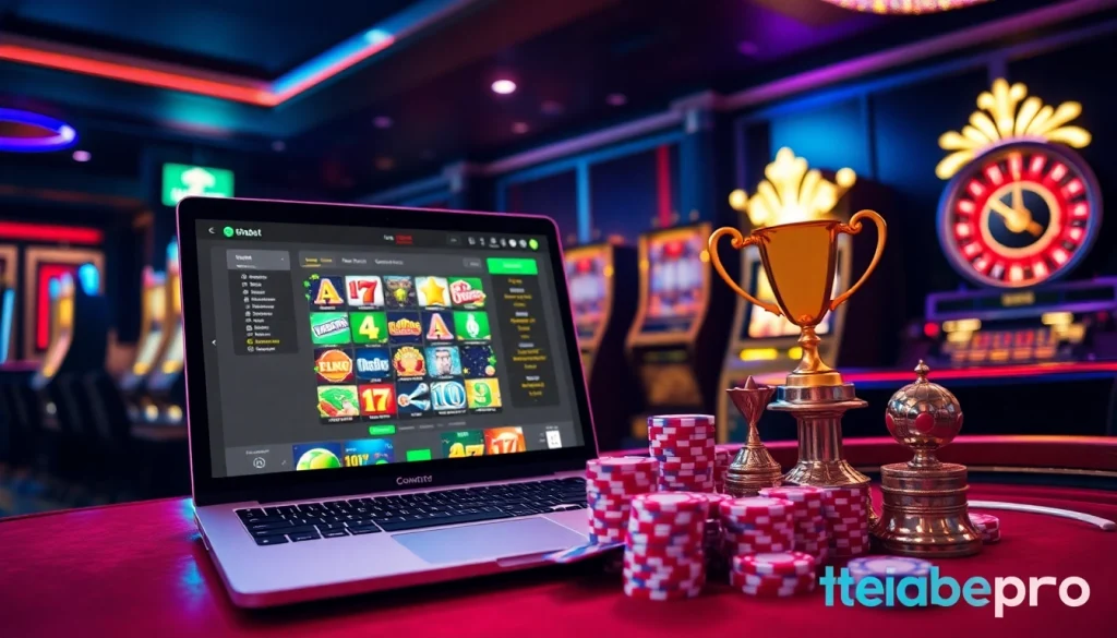 Experience online gaming thrills at tha-bet.pro with exciting casino tables and vibrant poker chips.