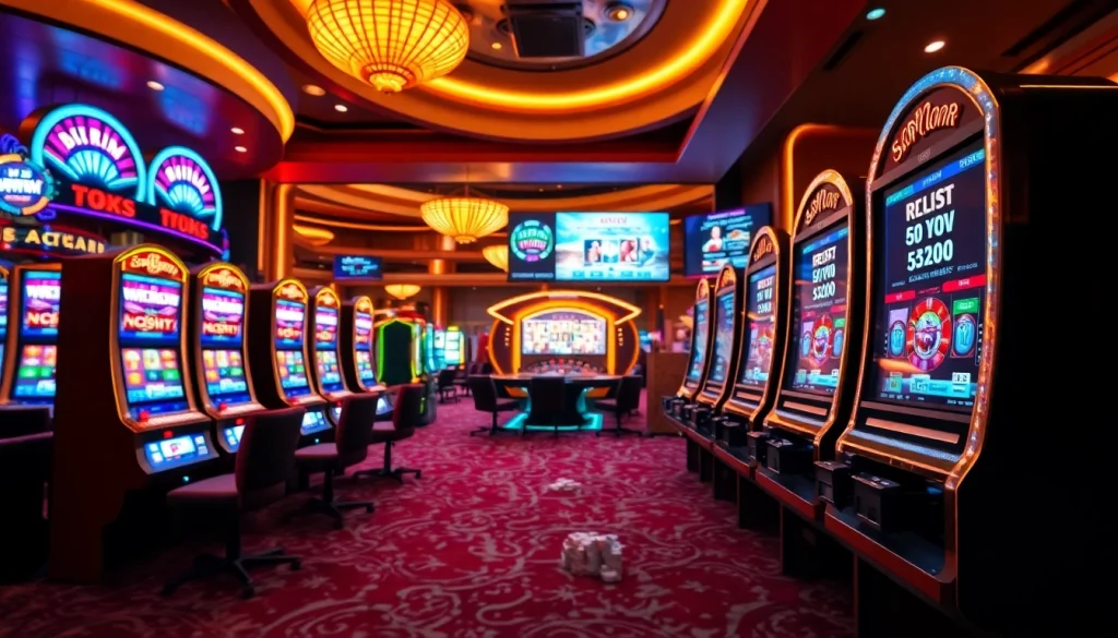 Experience high-stakes action at Situs Slot Gacor with vibrant slot machines and poker chips.