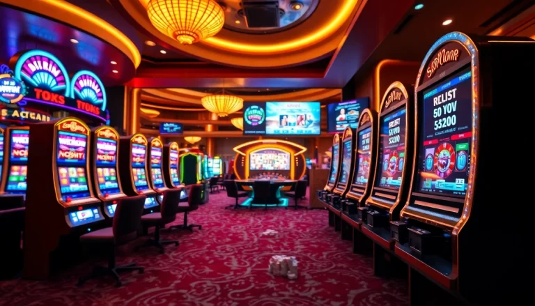 Experience high-stakes action at Situs Slot Gacor with vibrant slot machines and poker chips.