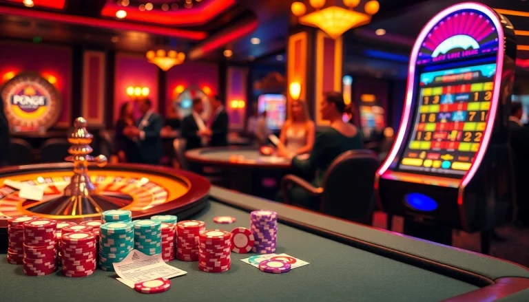 Experience the excitement of gambling at https://xx88.bar/ with vibrant poker chips and a roulette wheel.