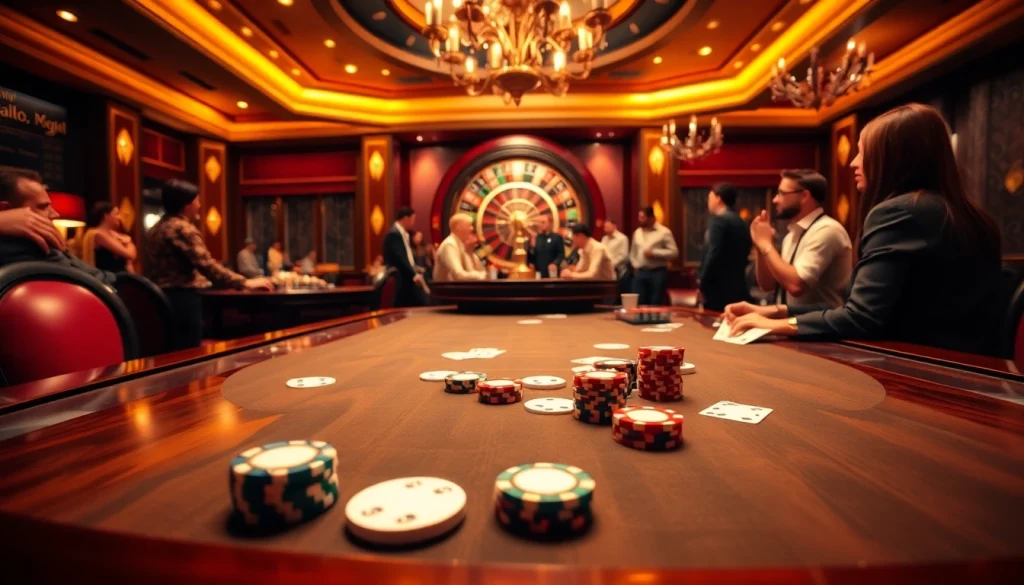 Experience the thrill of high-stakes poker at Hi888 casino, featuring vibrant chips and elegant tables.