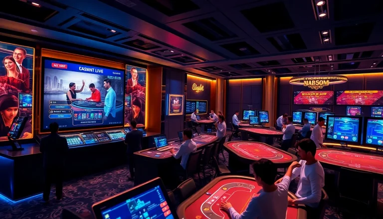 Engaging casino scene on okvipwin.live showcasing live dealer interactions and vibrant gaming atmosphere.