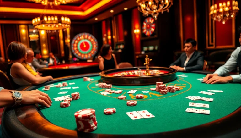 Experience the thrill of Vin88 at a luxurious casino poker table with vibrant chips and cards.