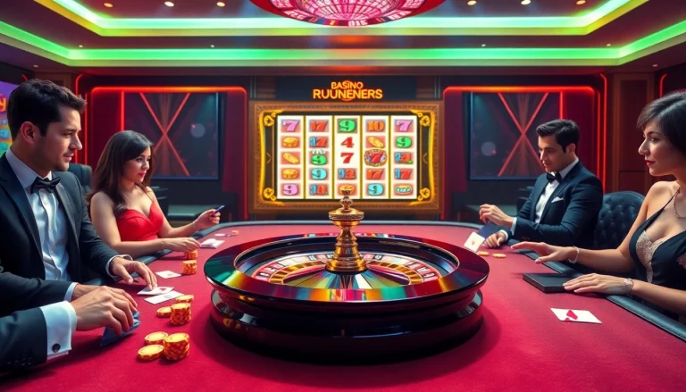 Players excitedly engage with the roulette table at https://xx88.casino/, featuring vibrant chips and luxurious decor.