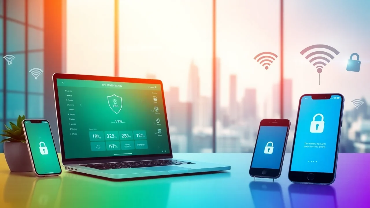 在现代工作区中，体现数字安全与全球互联的快连VPN用户界面。