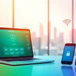 在现代工作区中，体现数字安全与全球互联的快连VPN用户界面。