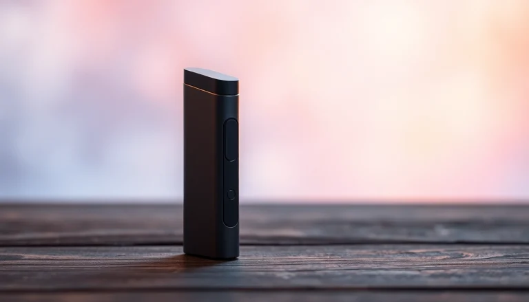 Buy DMT vape pen displayed on wooden table, showcasing elegant design and smooth texture.