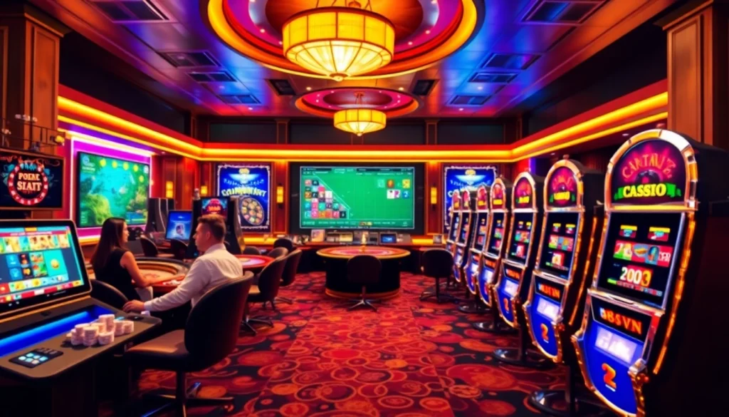 Players engaging with premium online gaming at https://88vv.com.de/ in a vibrant casino atmosphere.