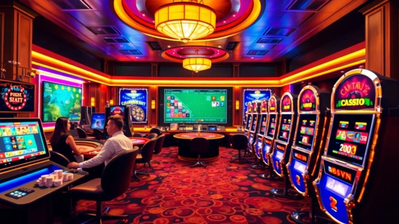 Players engaging with premium online gaming at https://88vv.com.de/ in a vibrant casino atmosphere.