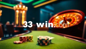 Experience excitement with poker chips and cards at 33win com casino.