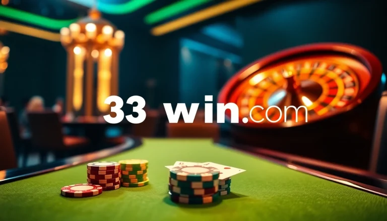 Experience excitement with poker chips and cards at 33win com casino.