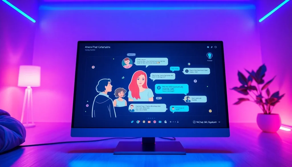 Futuristic NSFW AI chat interface showcasing diverse avatars in conversation