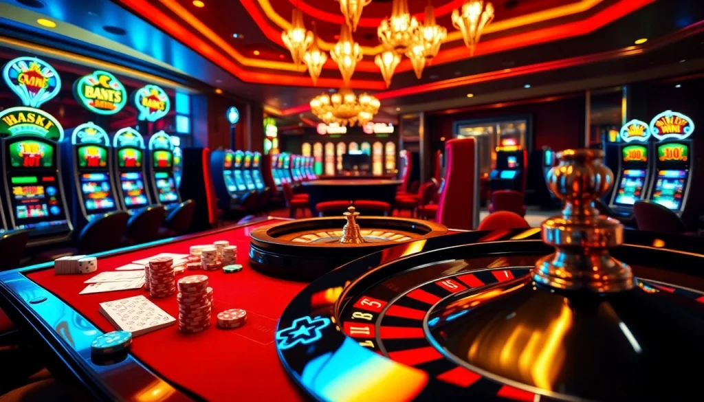 Experience the thrill of trang chu w88 with an exciting casino setting featuring vibrant tables and lively gameplay.