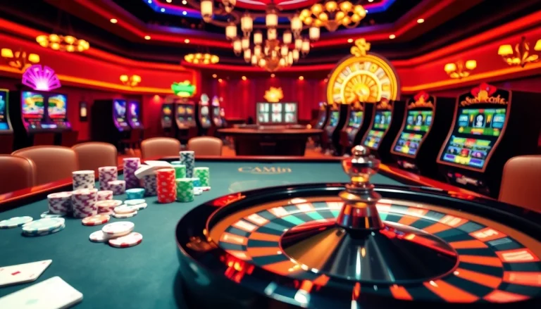 Experience the excitement of trang chủ 32Win with vibrant casino elements like poker chips and a spinning roulette wheel.