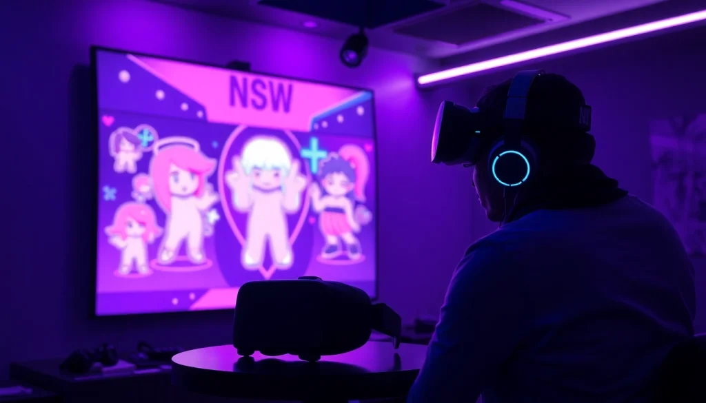 An immersive NSFW AI interface showcasing vibrant character animations in a modern lounge setting.