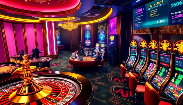 Experience the thrill of casino gaming with game ai insights, showcasing players strategizing at blackjack and roulette.
