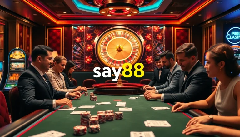 Players at a casino table engaged in poker action, representing the excitement of say88.