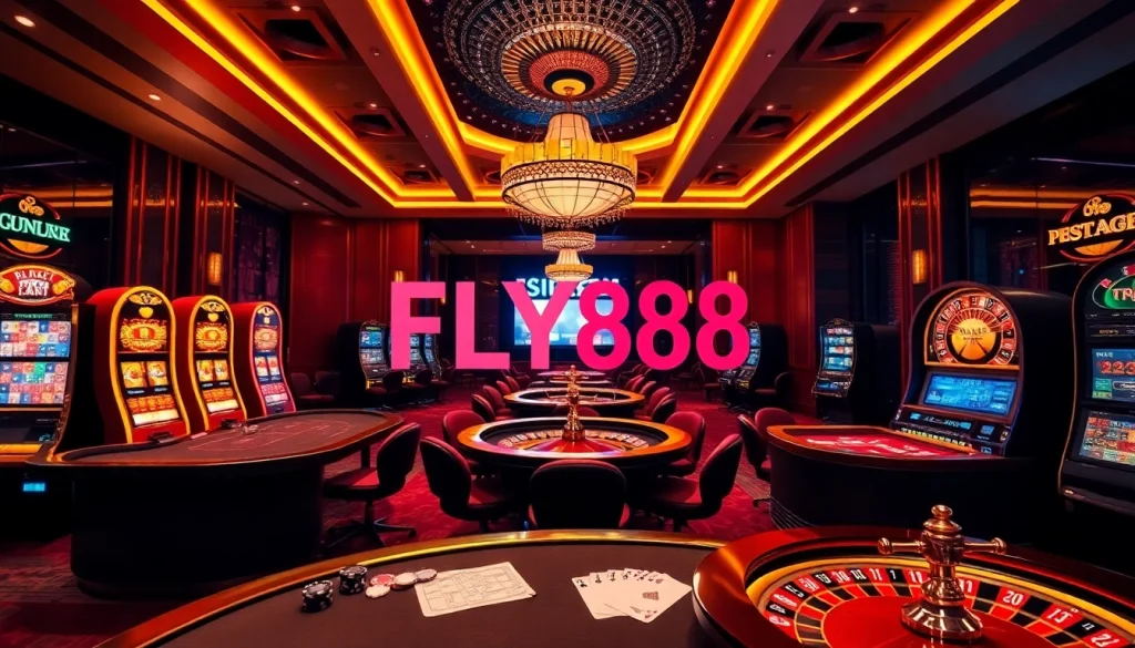 Engage in thrilling online gambling with FLY88 Đăng nhập on a luxurious casino interface filled with vibrant games.