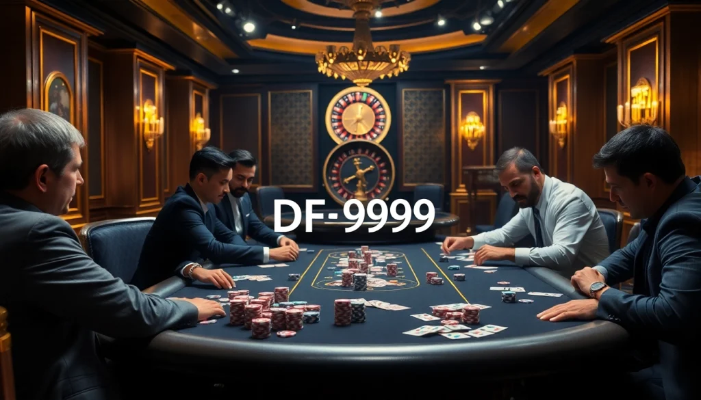 Engaged players at a high-stakes poker table embodying the DF 999 casino experience, filled with strategic action.