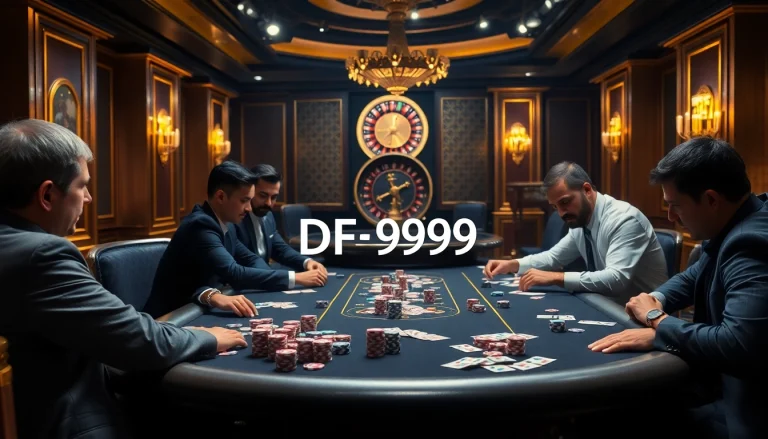 Engaged players at a high-stakes poker table embodying the DF 999 casino experience, filled with strategic action.
