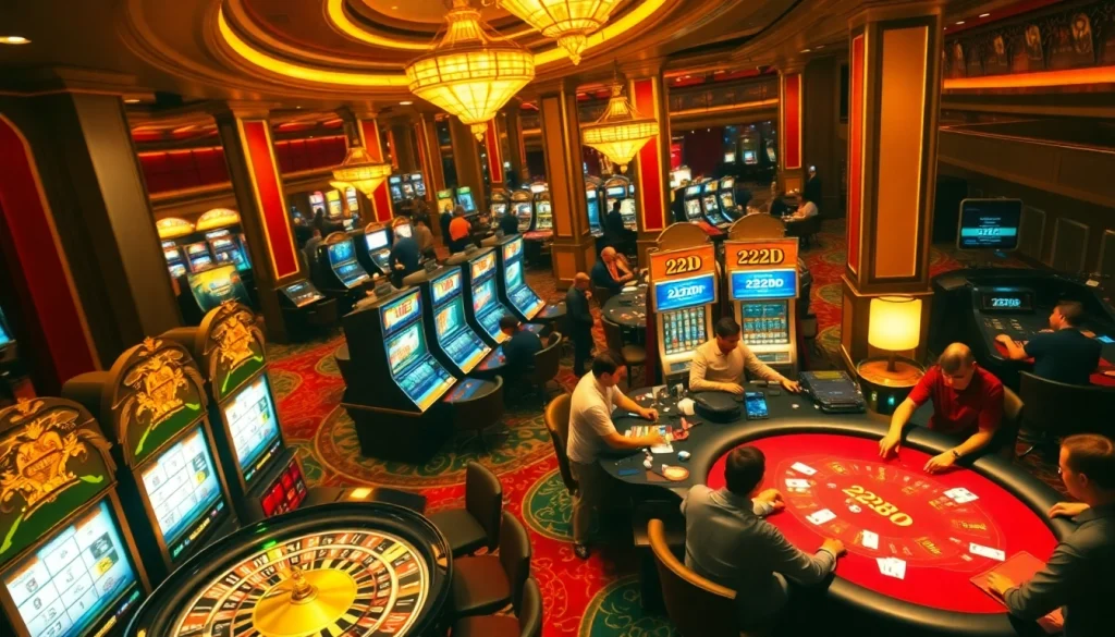 Engaging casino atmosphere featuring slot machines and poker tables at 222BD.