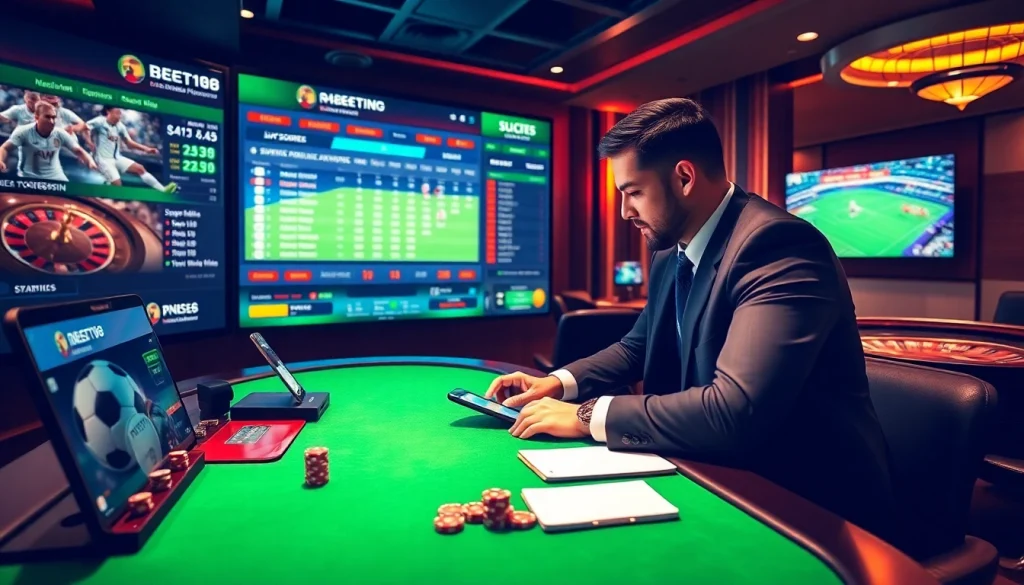 Engaging betting scene featuring soccer elements for bong da bet168 enthusiasts, capturing luxury and excitement.