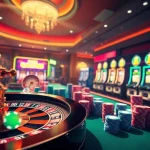 Exciting gaming scene at nohu90vv.com showcasing roulette, poker chips, and vibrant slot machines.
