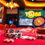The excitement of online gambling with TG88 showcased in a sophisticated casino environment.
